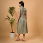 Solid green A line dress with bag
