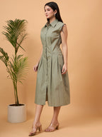 Solid green A line dress