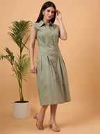 Solid green A line dress