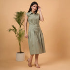 Solid green A line dress with bag