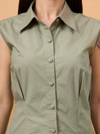 Solid green A line dress