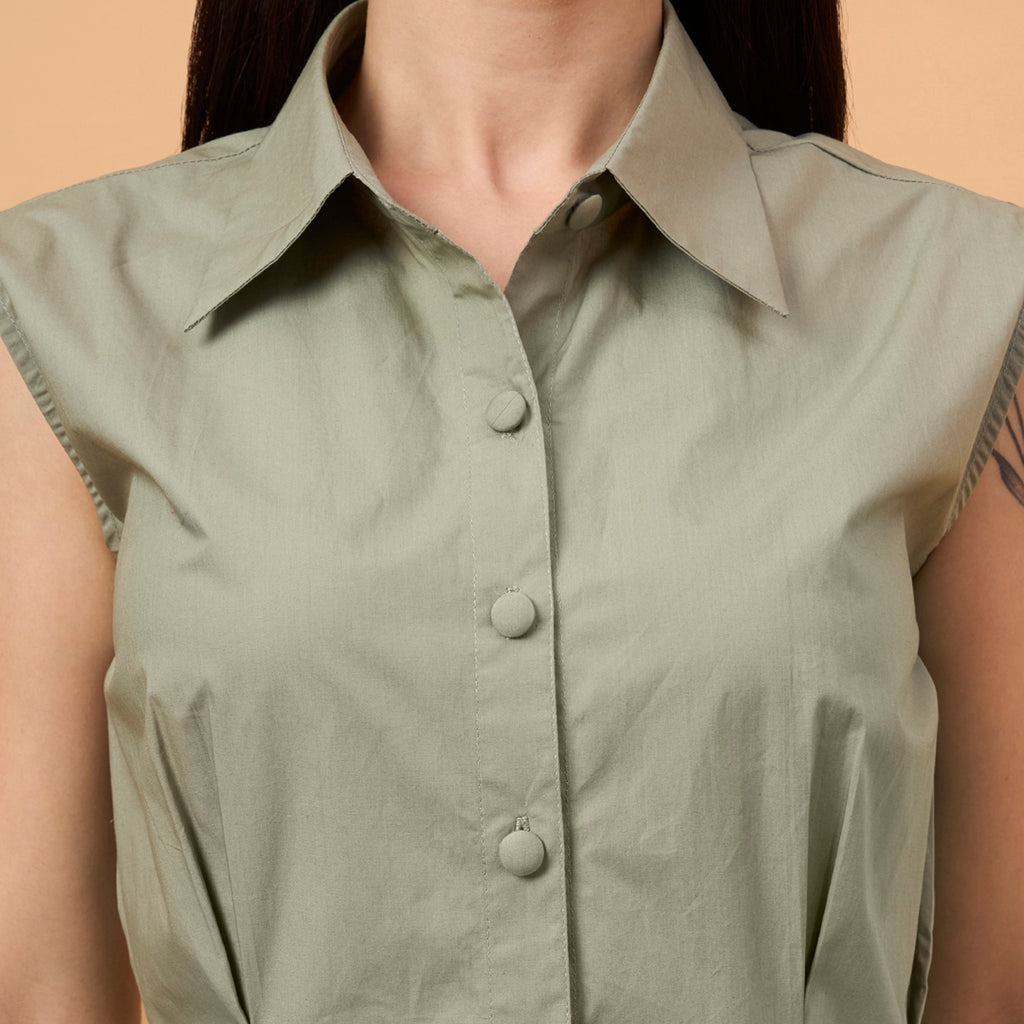Solid green A line dress with bag