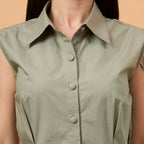 Solid green A line dress with bag