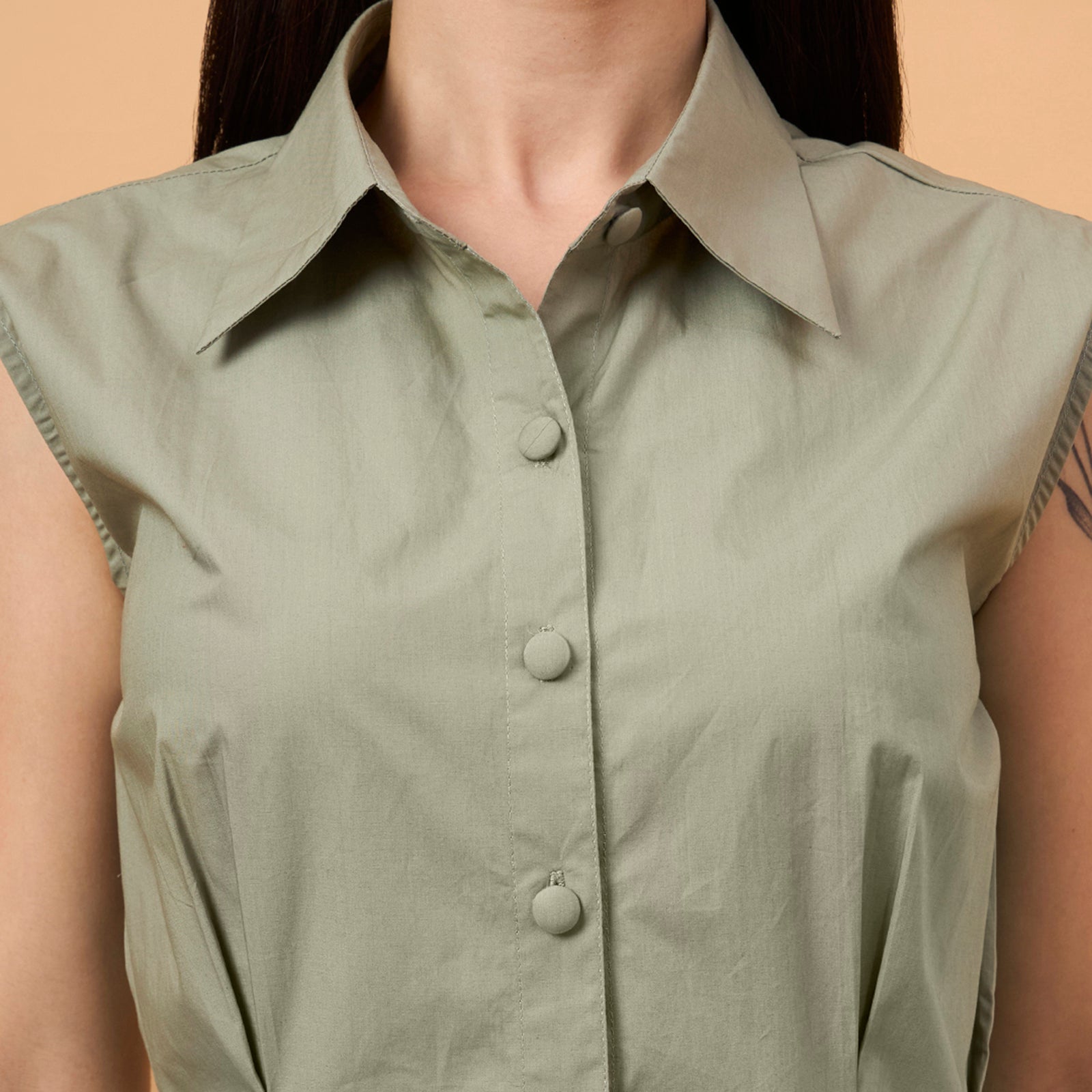 Solid green A line dress with bag