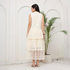 Creamy white tiered maxi dress with bag