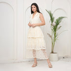 Creamy white tiered maxi dress with bag