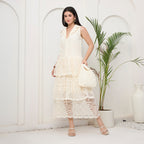 Creamy white tiered maxi dress with bag