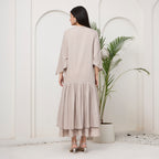 Beige Swarovski drape fusion dress with bag