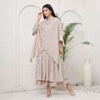 Beige Swarovski drape fusion dress with bag
