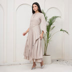 Beige Swarovski drape fusion dress with bag
