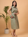 Solid green A line dress
