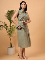 Solid green A line dress