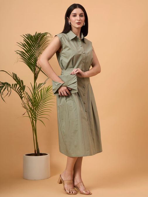 Solid green A line dress
