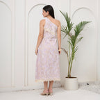 Lavender lace one shoulder dress with bag