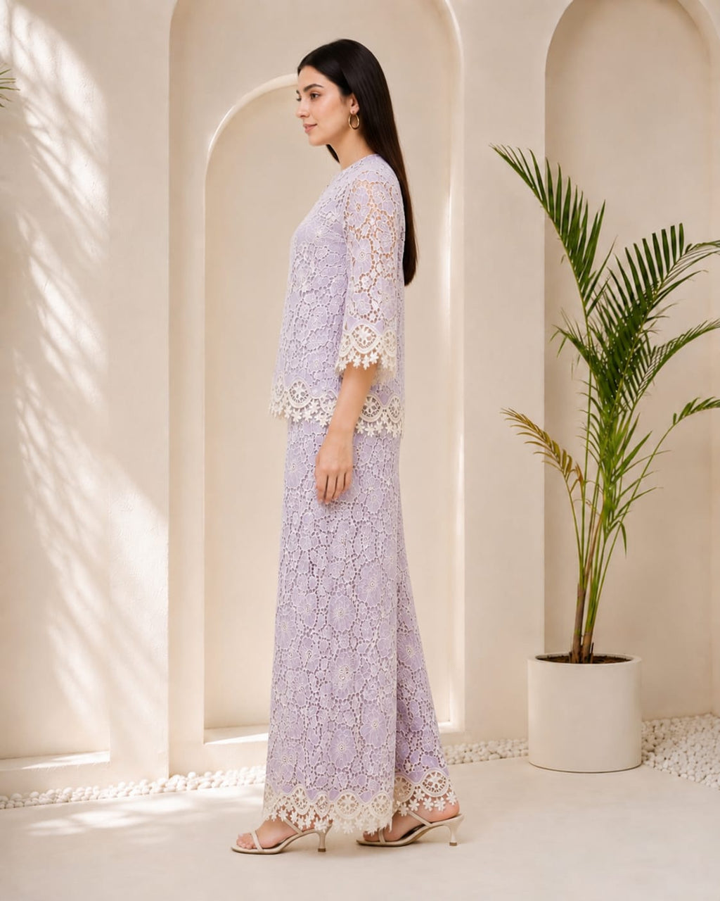 Lavender floral lace coord set