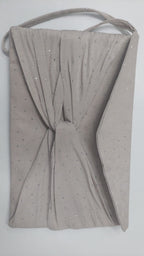 Beige Swarovski drape fusion dress with bag