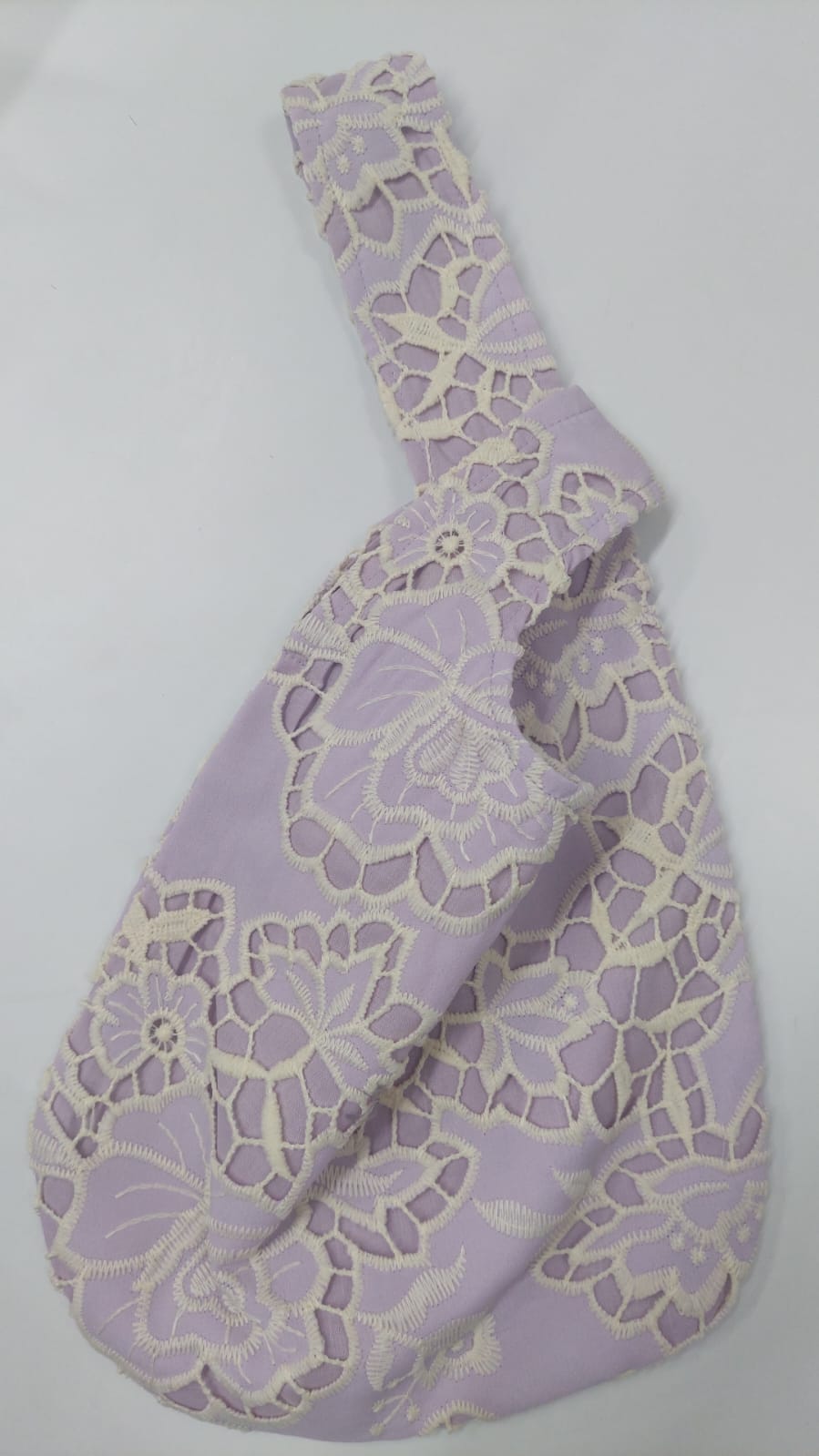 Lavender lace one shoulder dress with bag