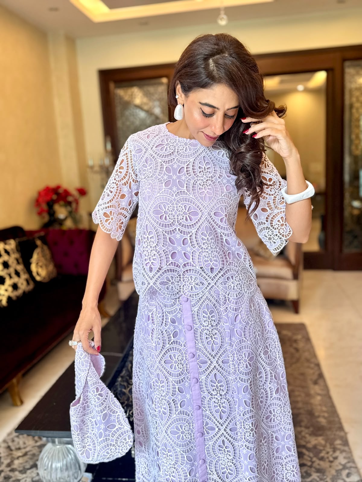 Lavender cutwork skirt set