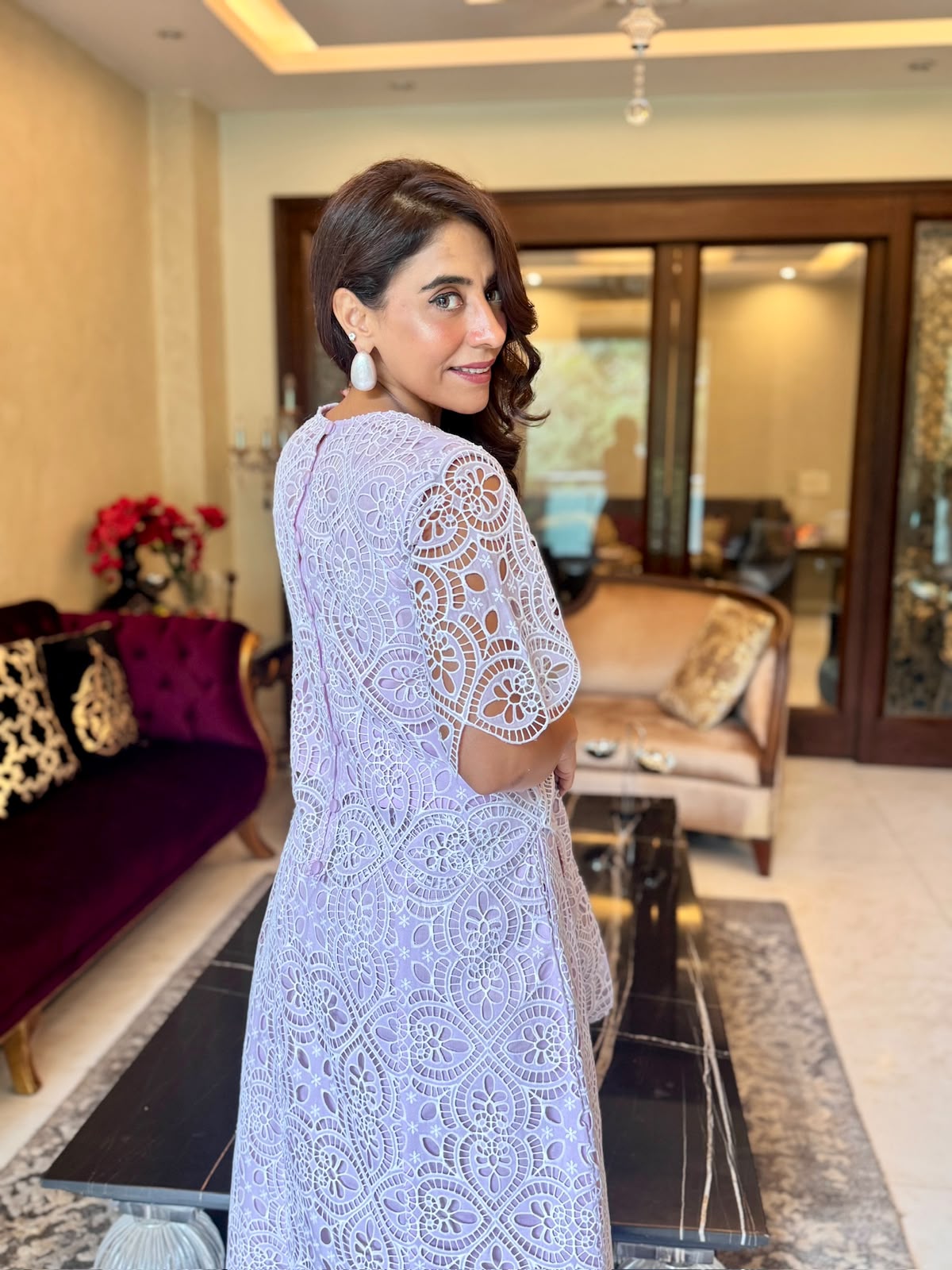 Lavender cutwork skirt set