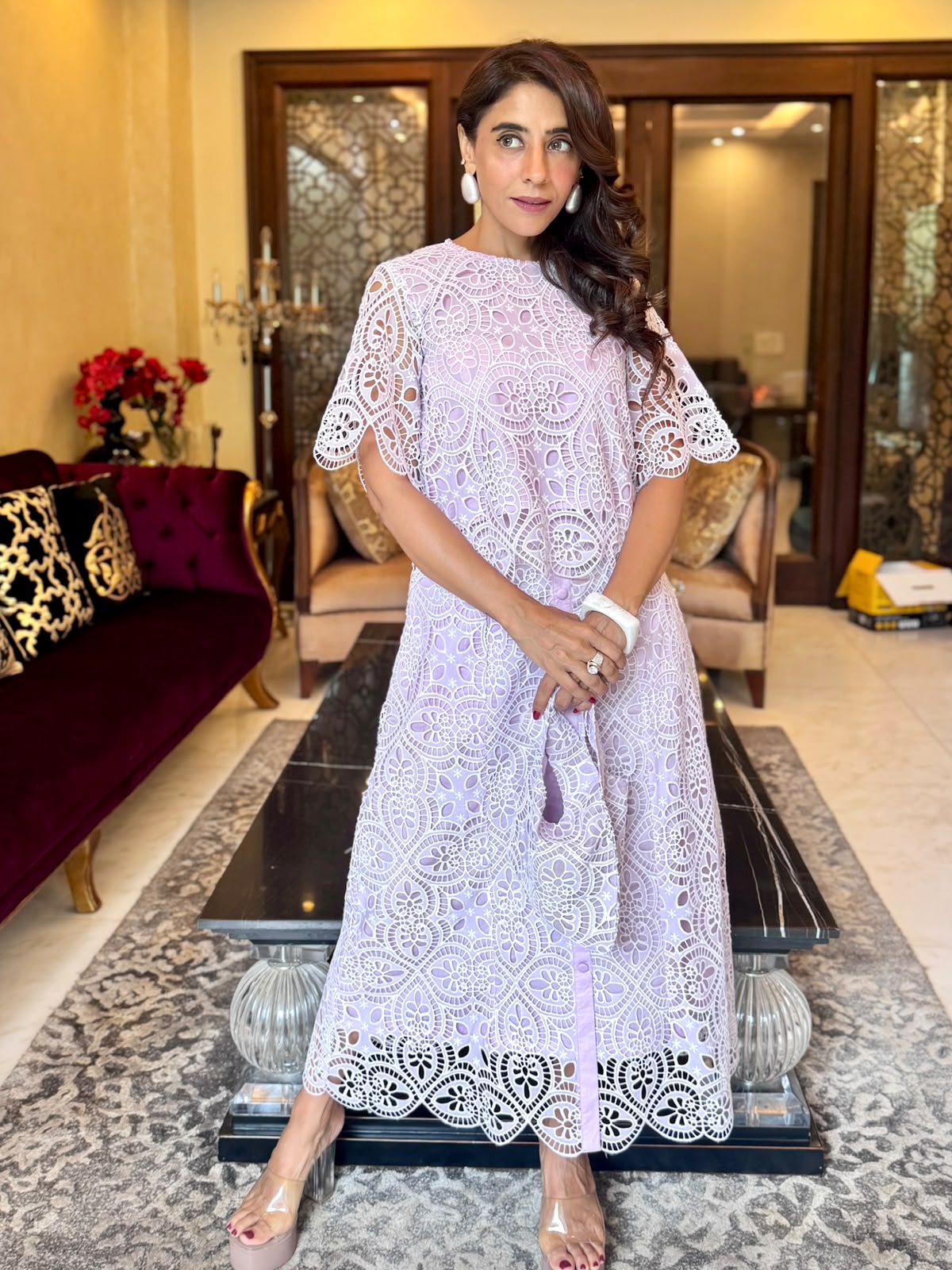 Lavender cutwork skirt set