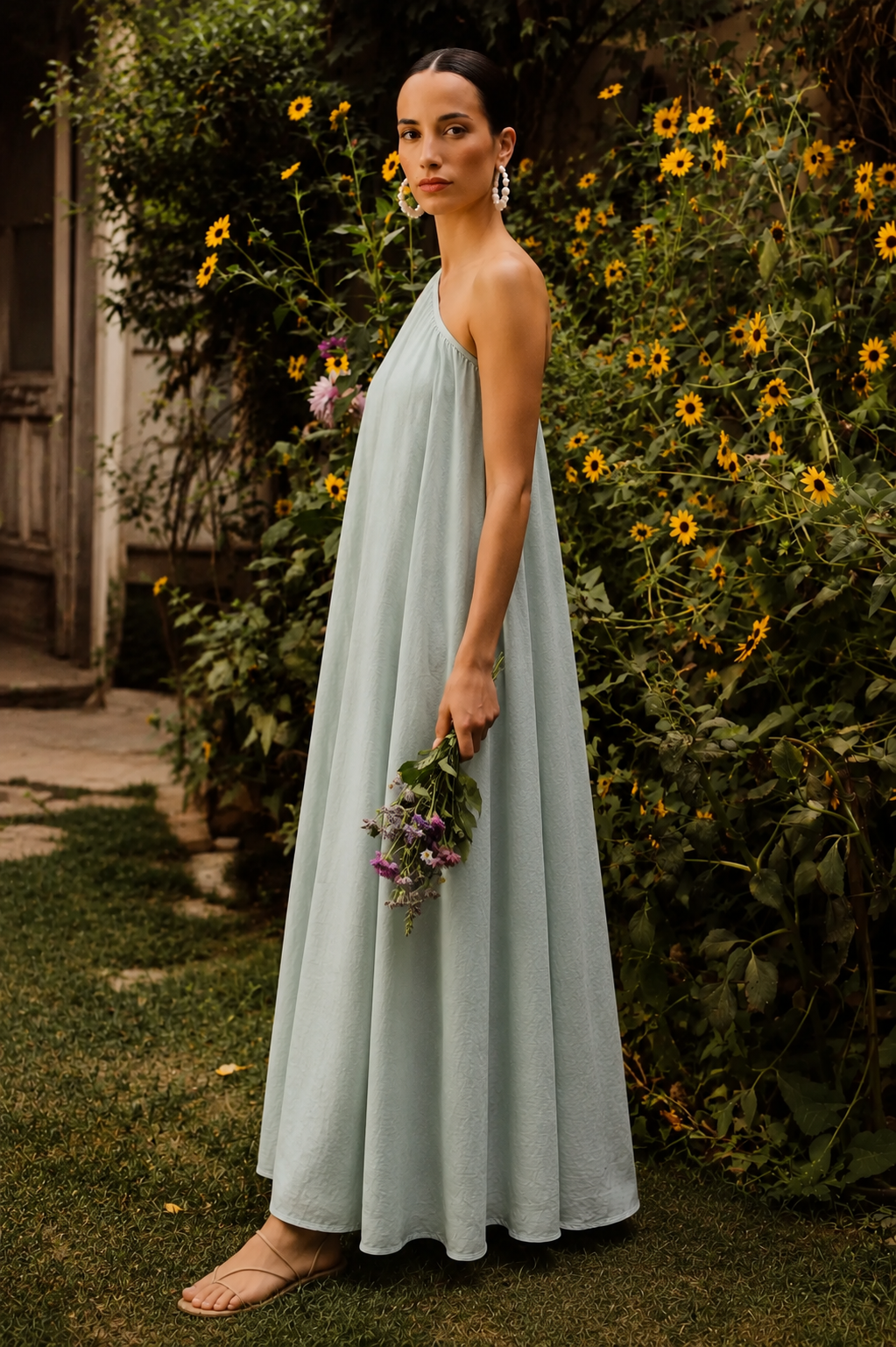 Sage green one shoulder maxi dress