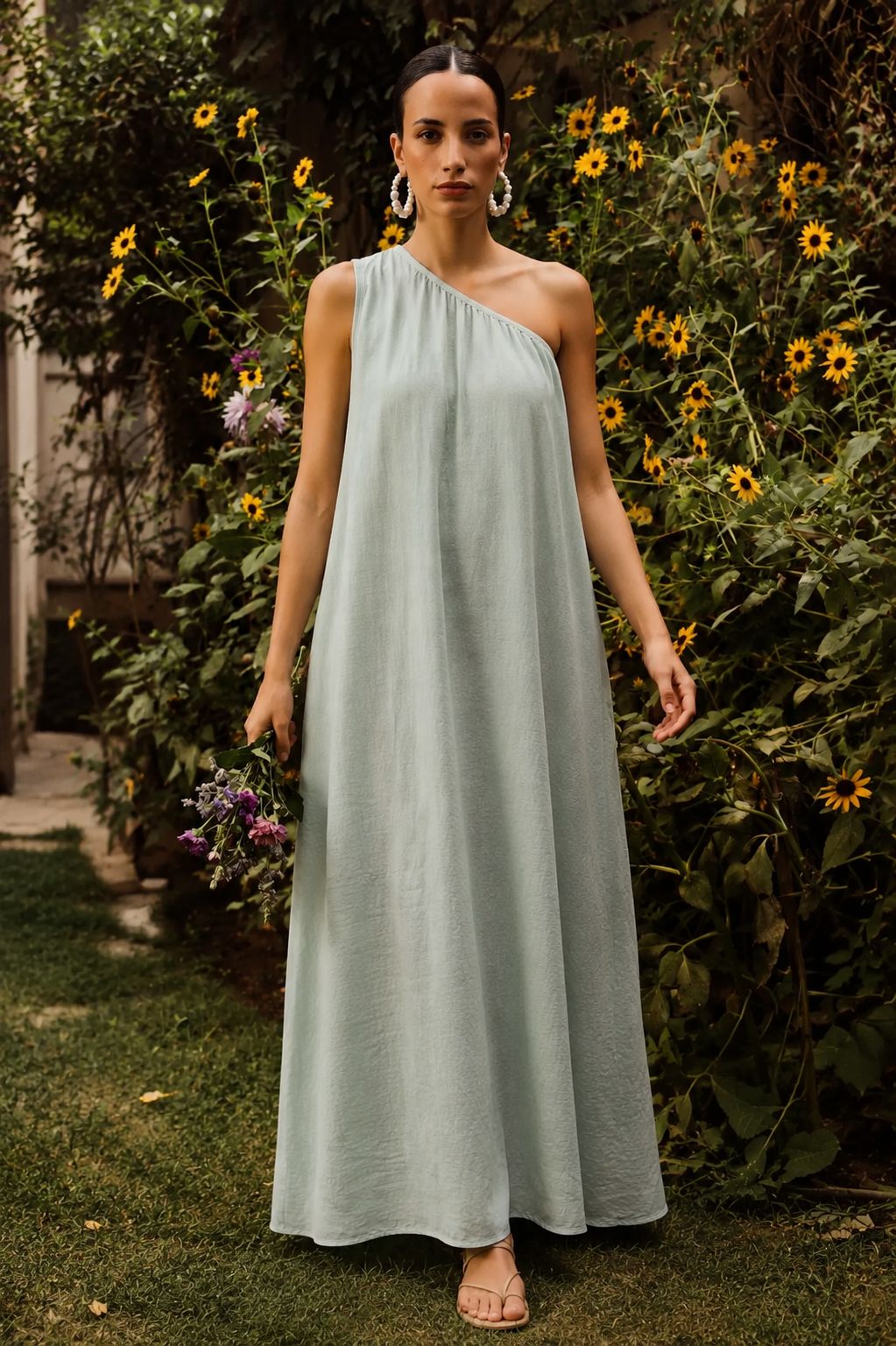 Sage green one shoulder maxi dress