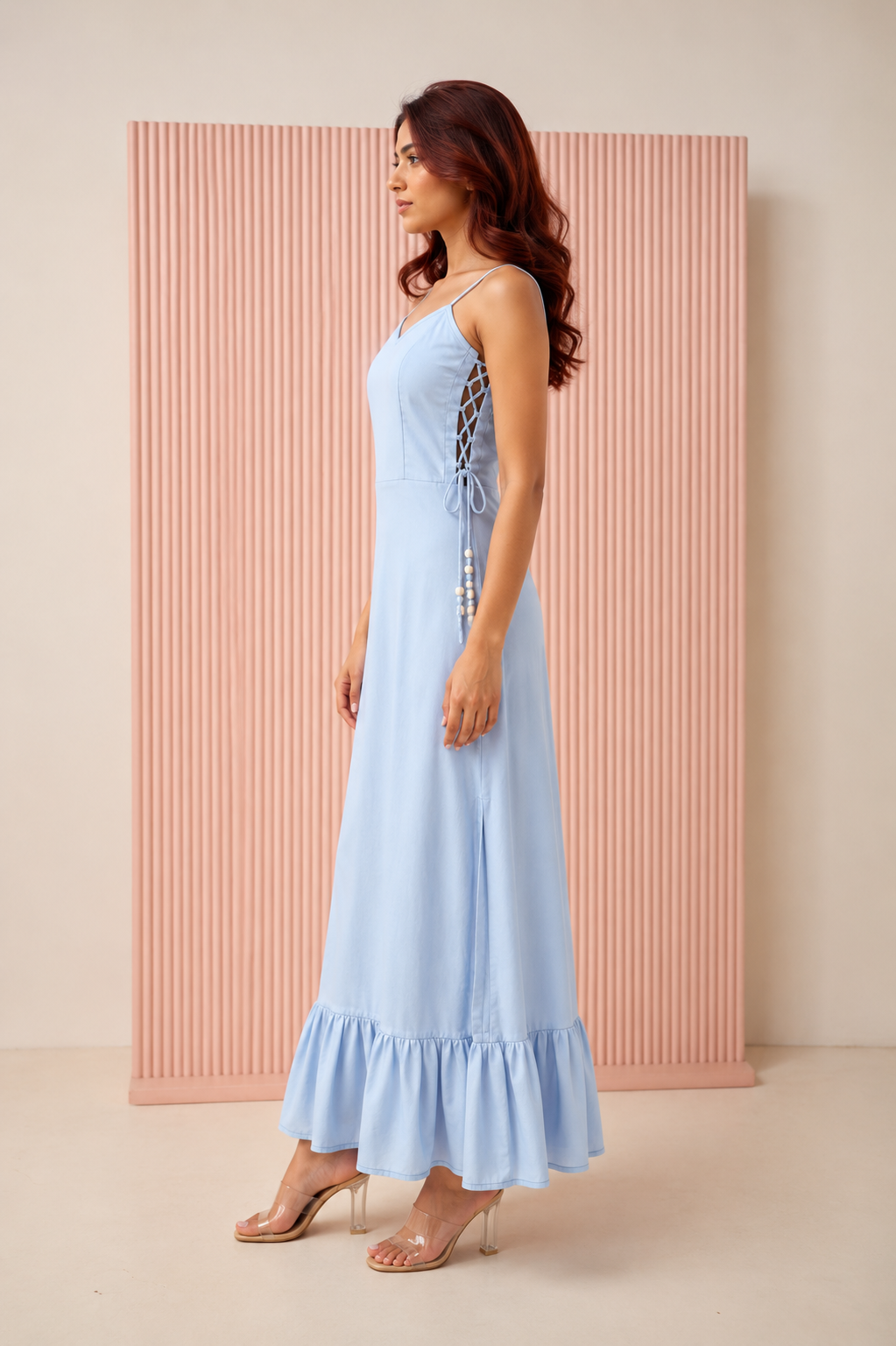 Light blue denim midi dress