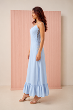 Light blue denim midi dress
