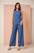 Blue denim vest and trouser set