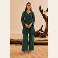 Emerald green sequins schiffli coord set