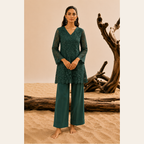 Emerald green sequins schiffli coord set