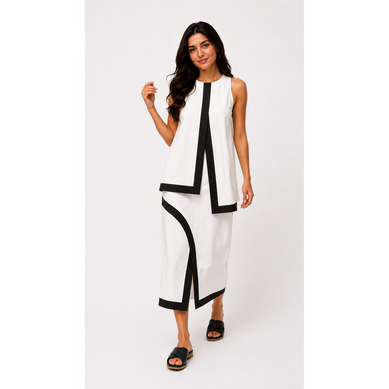 Modern Contrast Trim Skirt Set