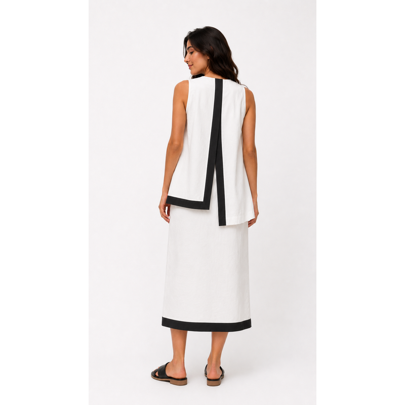 Modern Contrast Trim Skirt Set