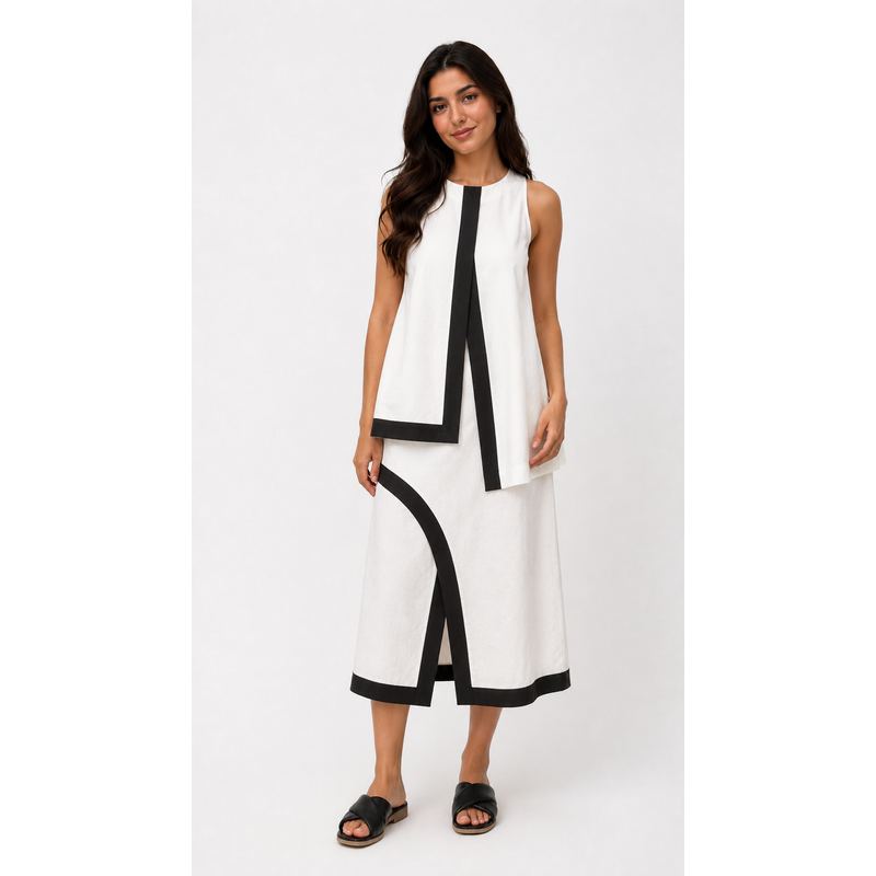 Modern Contrast Trim Skirt Set