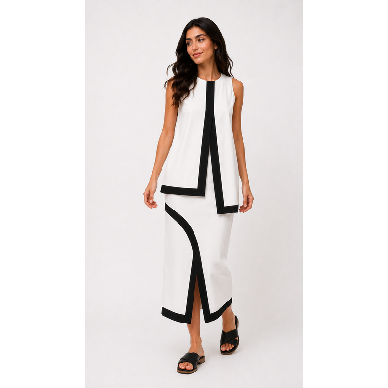 Modern Contrast Trim Skirt Set
